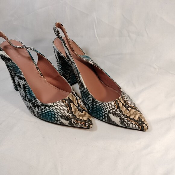 ASOS DESIGN Parson Slingback Block Heels Snake Print - Picture 3 of 8